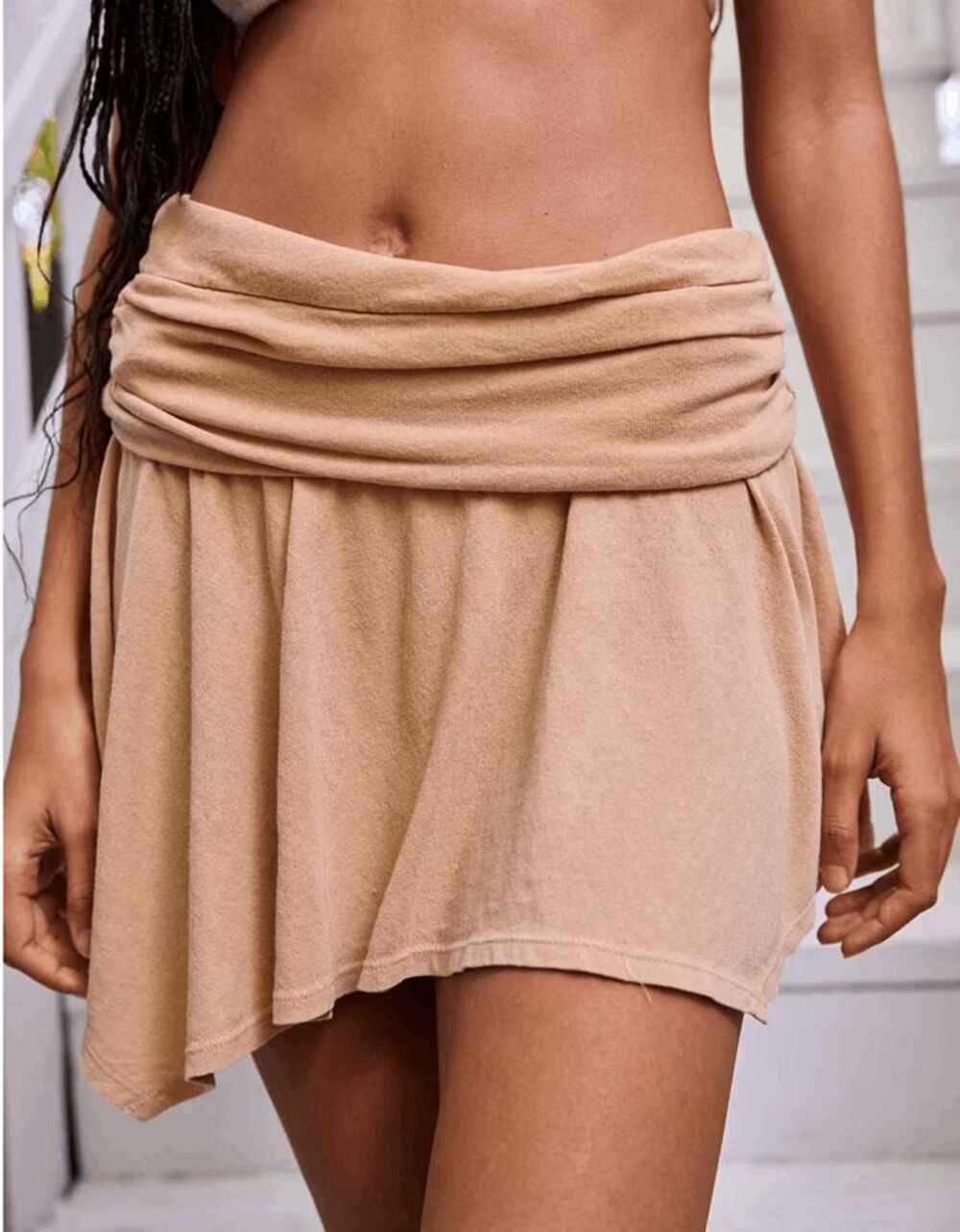 Aerie Fold Over Mini Skirt Soft Stretch Womens XL Tan NEW